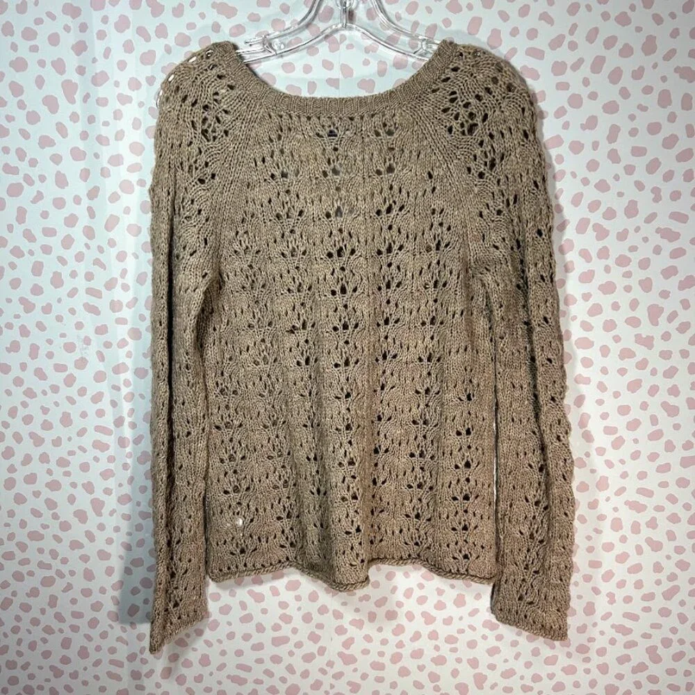 American Eagle Tan‎ Pointelle Open Knit Wool Blend Sweater S Fishermen Beachy